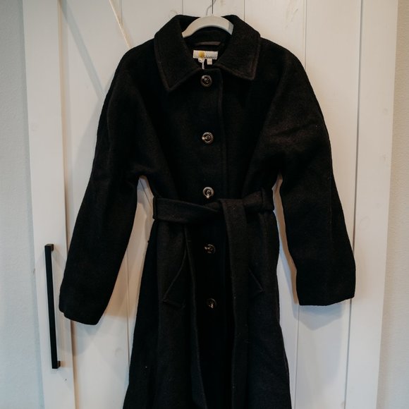Brand NWT Boden Belted Textured Wool Maxi Coat Black - 8 - Picture 5 of 9